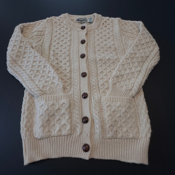 Aran Crafts Sweaters - Aran Crafts Ireland Merino Wool Cable Knit Cardigan Sweater Cream Womens Small